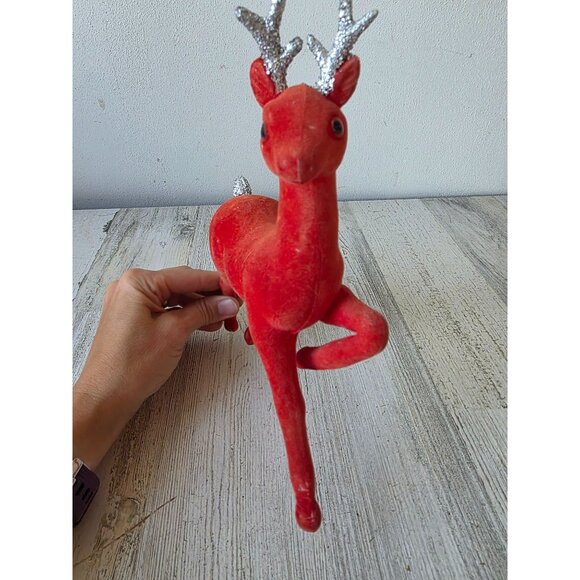 Vintage celluloid red felt reindeer glitter deer Xmas decor large - Picture 2 of 8